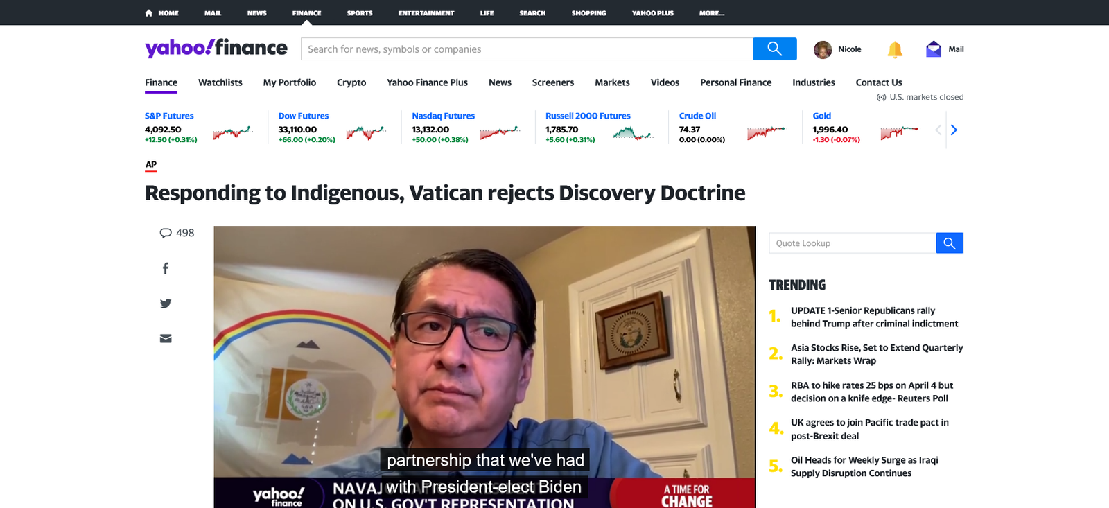 Vatican rejects Discovery Doctrine